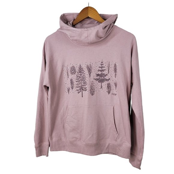 New Gerry Pullover Sweatshirt size Small Funnel Collar Hooded Trees Pinecone - Picture 2 of 8
